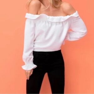 Tuckernuck White Off-Shoulder Ruffle Top, size medium